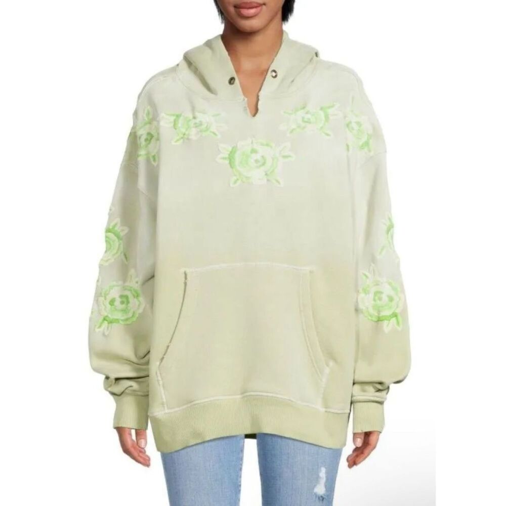 Free People We The Free Ombre Embroidered Oversize Hoodie Medium Mint Green Boho